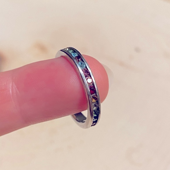 PRIDE 🌈 CHAKRA 🌈RAINBOW 🌈Gemstone Sterling Silver Band Ring - Picture 4 of 6